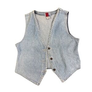 90s Y2K Denim Vest Light Wash V Neck Button Front Medium